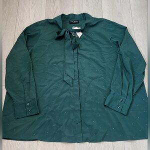 Lane Bryant Green Blouse with Bow Detail